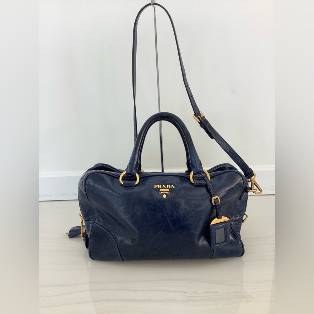 Authentic Prada Vitello Shine Medium Satchel Bag
